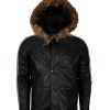 Mens Black Hooded Quilted Leather Jacket