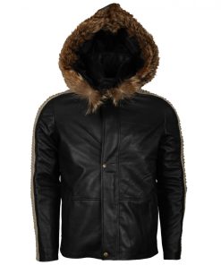 Mens Black Hooded Quilted Leather Jacket