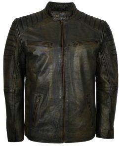 Mens Black Waxed Vintage Biker Jacket