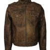 Mens Bomber Brown Distressed Leather Jacket