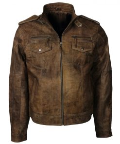 Mens Bomber Brown Distressed Leather Jacket