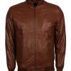 Men's Brown Fashion Ribbed Leather Jacket