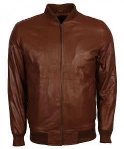 Men's Brown Fashion Ribbed Leather Jacket