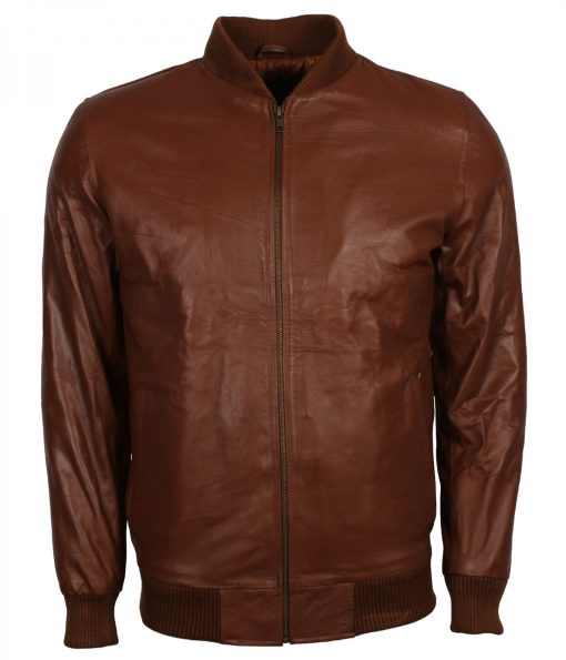 Men's Brown Fashion Ribbed Leather Jacket