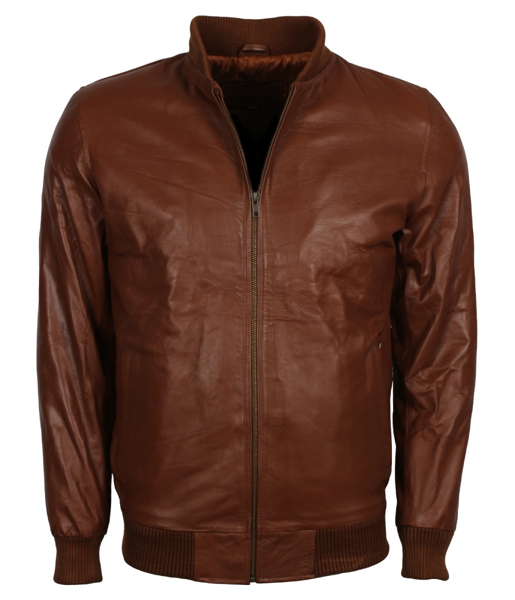 Men's Brown Fashion Ribbed Leather Jacket - Stinson Leathers