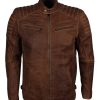 Mens Brown Quilted Buffed Leather Jacket