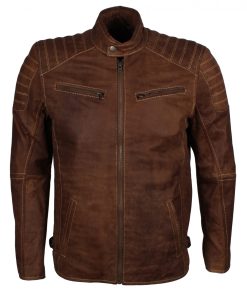 Mens Brown Quilted Buffed Leather Jacket