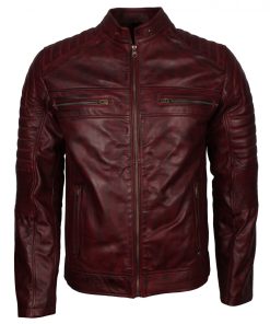 Maroon Cafe Racer Man Vintage Leather Jacket
