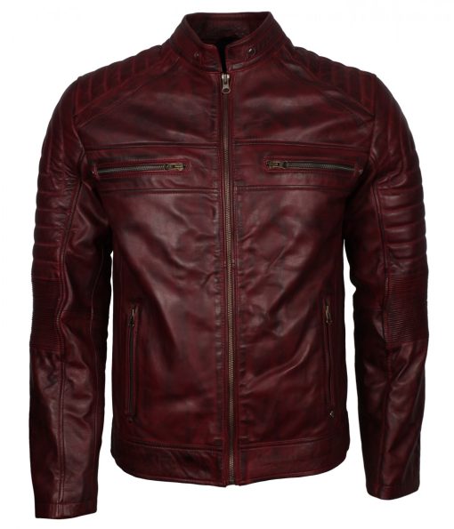 Maroon Cafe Racer Man Vintage Leather Jacket