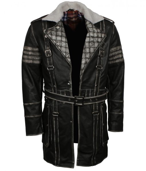Fallout Mens Distressed Grey Leather Coat