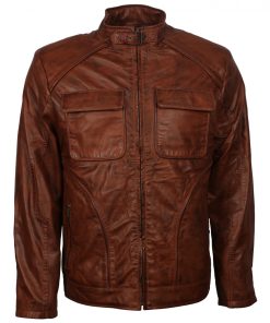 Mens Fashion Waxed Brown Real Leather Jacket