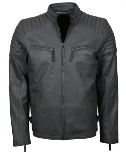Mens Grey Fashion Leather Jacket Biker Sale Fashion