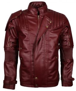 Mens Star Lord Maroon Faux Leather Jacket