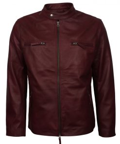 Mens Vintage Biker Maroon Leather Jacket