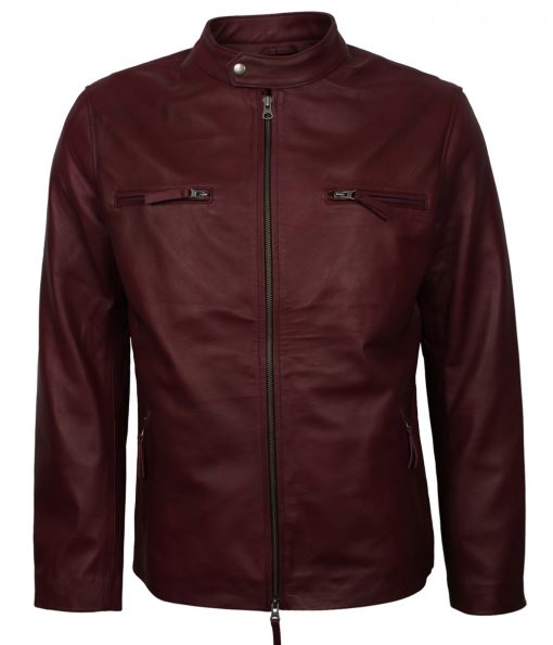 Mens Vintage Biker Maroon Leather Jacket
