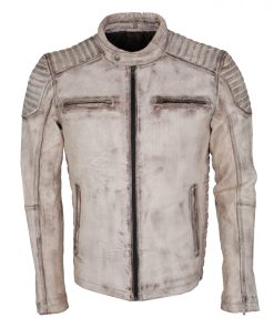 Men's White Waxed Vintage Biker Leather Jacket