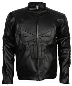 Punisher Mens Black Faux Leather Jacket