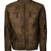 Quilted Man Brown Distressed Leather Jacket