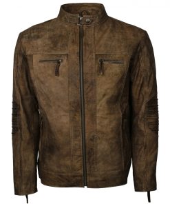 Quilted Man Brown Distressed Leather Jacket