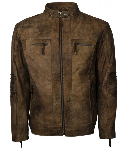 Quilted Man Brown Distressed Leather Jacket