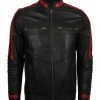 Red Stripe Black Cafe Racer Jacket