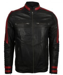Red Stripe Black Cafe Racer Jacket