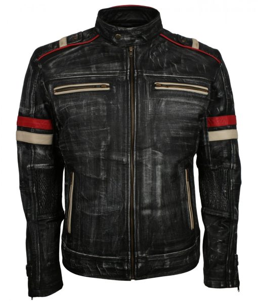 Retro Grey Distressed Leather Motorcycle Jacket
