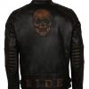 Ride Mens Black Skull Bikers Motorcycle Leather Jacket