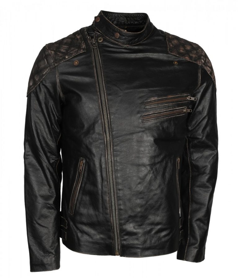Skull Embossed Mens Motorcycle Leather Jacket - Stinson Leathers