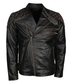 Skull Embossed Mens Motorcycle Leather Jacket