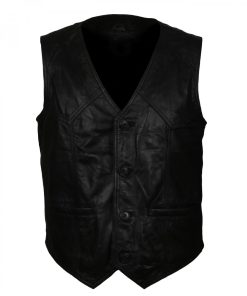 Skull Embroidered Men's Motorcycle Leather Vest Jacket