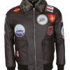 Top Gun Fur Collar Brown Leather Jacket