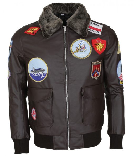 Top Gun Fur Collar Brown Leather Jacket