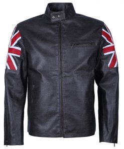 UK Flag Man's Black Faux Leather Jacket