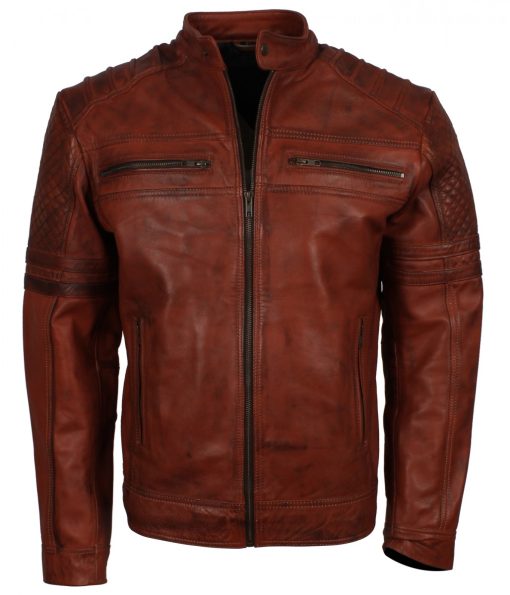 Vintage Men Brown Stripes Cafe Racer Leather Jacket Sale Mens Fashion
