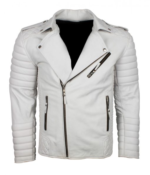 Boda White Mens Biker Leather Jacket