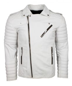 Boda White Mens Biker Leather Jacket