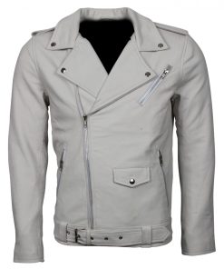 White Brando Biker Leather Jacket