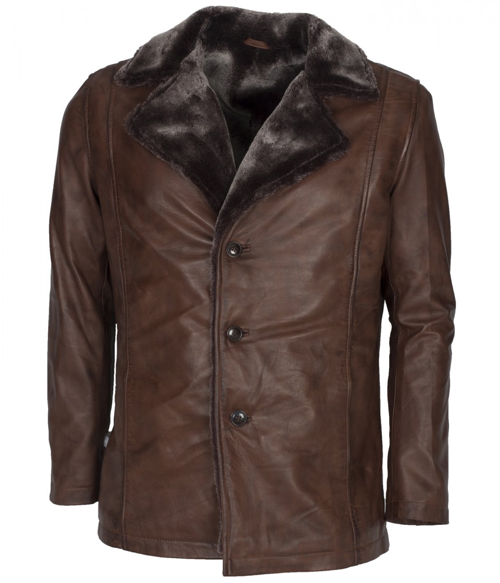 Wolverine Men's Brown Fur Leather Coat - Stinson Leathers