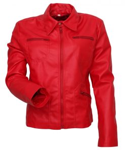 Women Red Fashion Real Leather Jacket