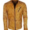 Yellow Waxed Vintage Man's Leather Jacket