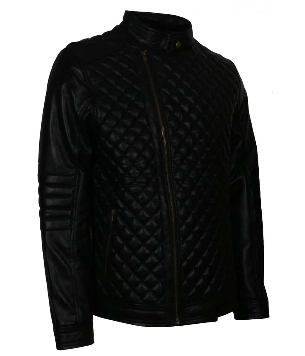 Quilted Jacket Mens Black Diamond Real Leather - Stinson Leathers