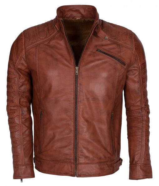 Padded Men Brown Real Leather Jacket