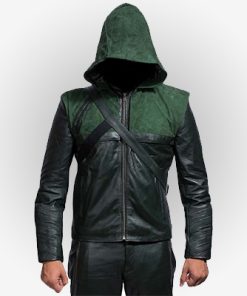 Stephen Amell Green Arrow Leather Hoodie Jacket