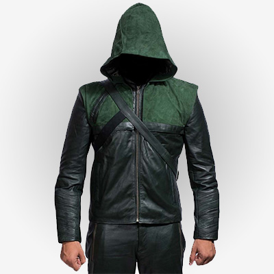 Stephen Amell Green Arrow Leather Hoodie Jacket
