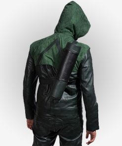 Stephen Amell Green Arrow Leather Hoodie Jacket