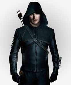 Stephen Amell Green Arrow Leather Hoodie Jacket