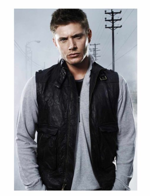 Supernatural Jensen Ackles Black Leather Vest