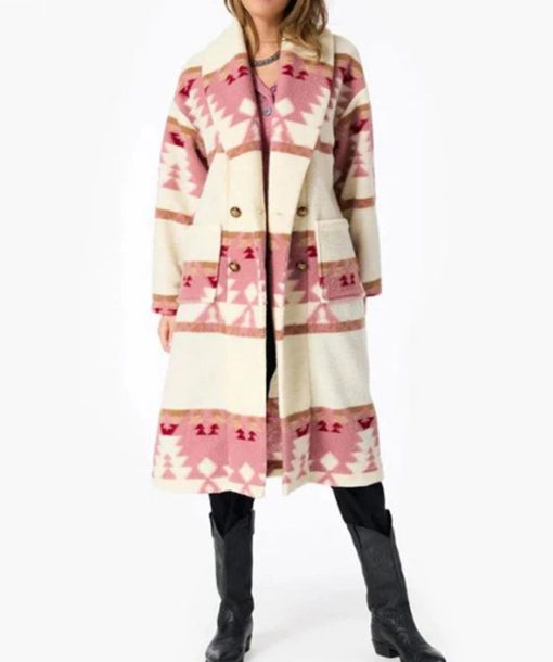 Kelly Reilly Yellowstone Beth Dutton Printed Pink Coat