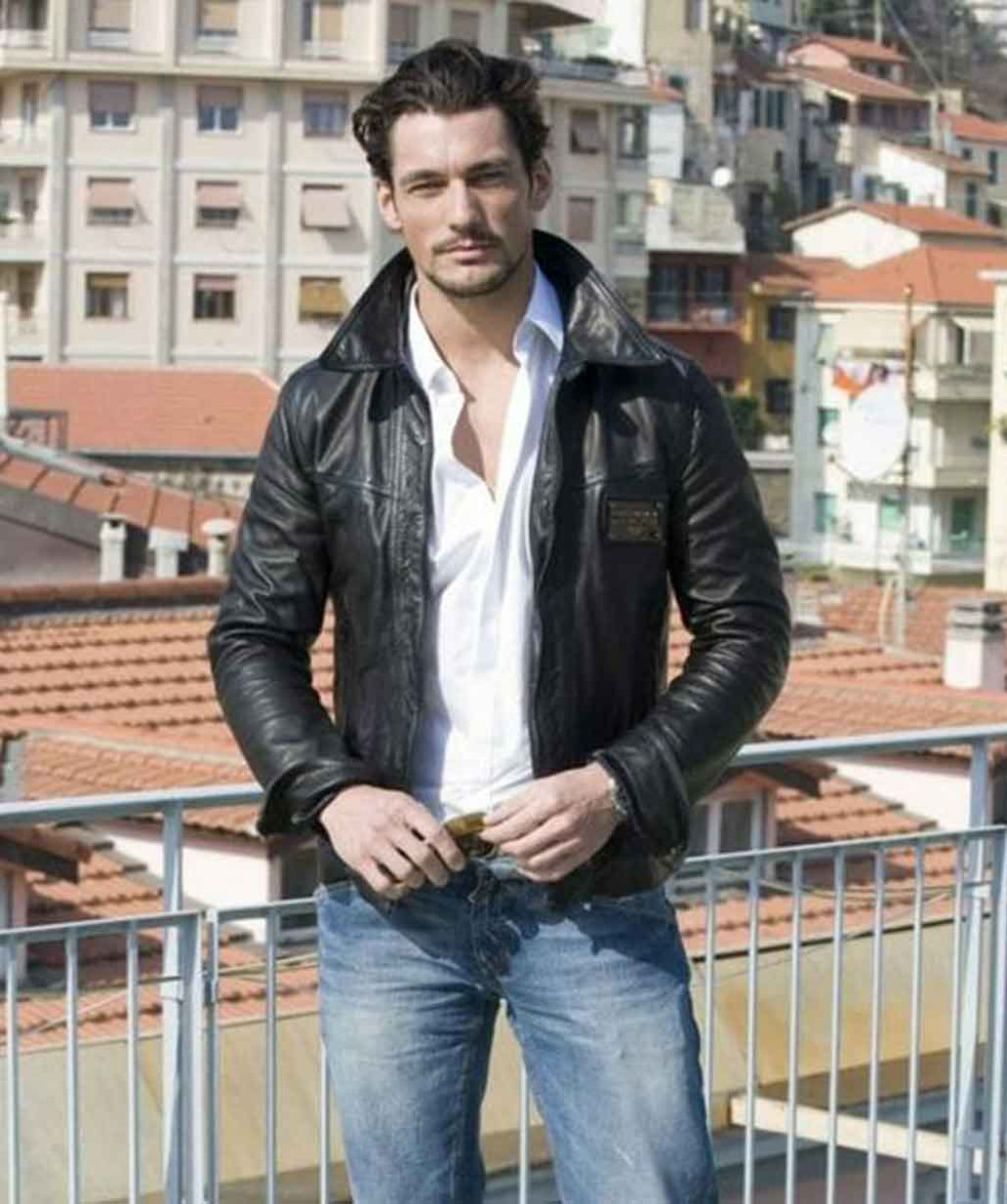 David Gandy Black Trucker Leather Jacket - Stinson Leathers